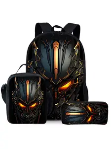 Robot-style machine print Multi Function backpack three-piece set, including lunch bag, pencil case, and backpack