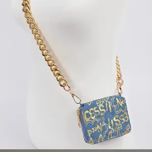 Oversized Chain Metallic Printed Denim Small Wallet