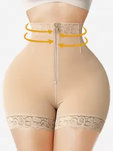 1 Count Lace Butt Lifting High Waist Shapewear Shorts,Fajas,Body Shaper For Women,Tummy Control Panties With Hook Zipper Closure,Lady's Comfortable Panty,Shapewear Bottoms,Anti-Slip Briefs,Solid Color Womenswear,Suitable For Daily Wear Or Party