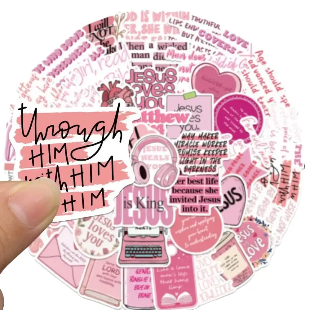 50PCS Aesthetic Pink Christian Faith Bible Stickers - Cute Stickers, Mystery Waterproof Pastel Decals - Kindle Verse Decor, Journaling Gift Set, Accessories