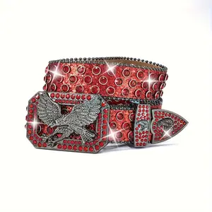 1pc Exaggerated Light Luxury Men's Belt Punk Style Rhinestone Inlay Eagle Rock Fashion Belt Men's Belt