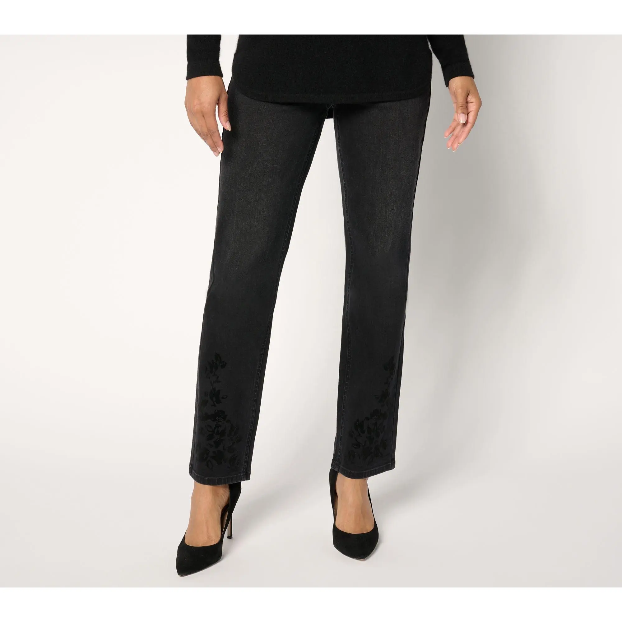 Isaac Mizrahi Live! Petite True Denim Black Flocked Jeans
