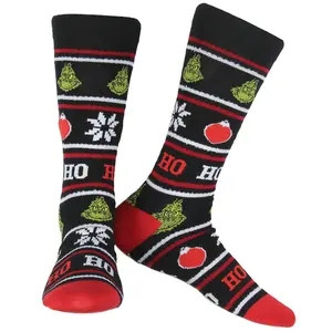 Dr Seuss GRINCH Who Stole Christmas Ho Ho Ho Ugly Sweater Adult Crew Socks
