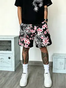 🔥 Dragon & Cherry Blossom Shorts | Edgy Japanese Streetwear Vibes, Soft Pink Floral Print + Bold White Dragon Art, Quick-Dry Fabric, Perfect for Gym, Beach & Everyday Outfits | Stand Out This Summer!