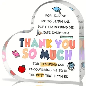 Unique Heart-Shaped Acrylic Plaque - Teacher Appreciation Gift with "Thank You So Much" Message & School Icons, Colorful Classroom Decor for Birthdays,Desktop Keepsake for Educators, Students