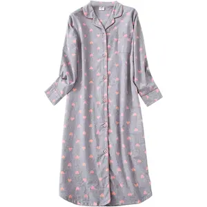 Women long flannel nightgown button down sleepshirt long sleeve nightshirt