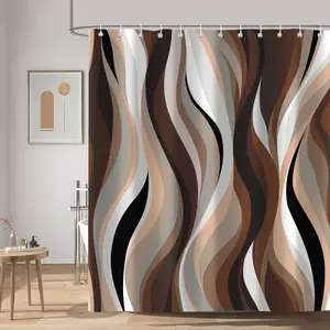 Brown Abstract Shower Curtain, Stripe Aesthetic Art Shower Curtains Bathroom Decor Set, Fabric Cloth Waterproof with 12 Hooks 72x72 in