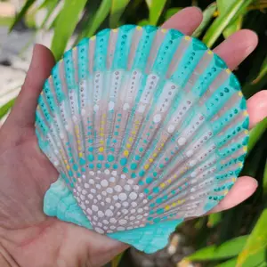 Hand Painted 5" Scallop Shell - beachy blue ocean coastal decor