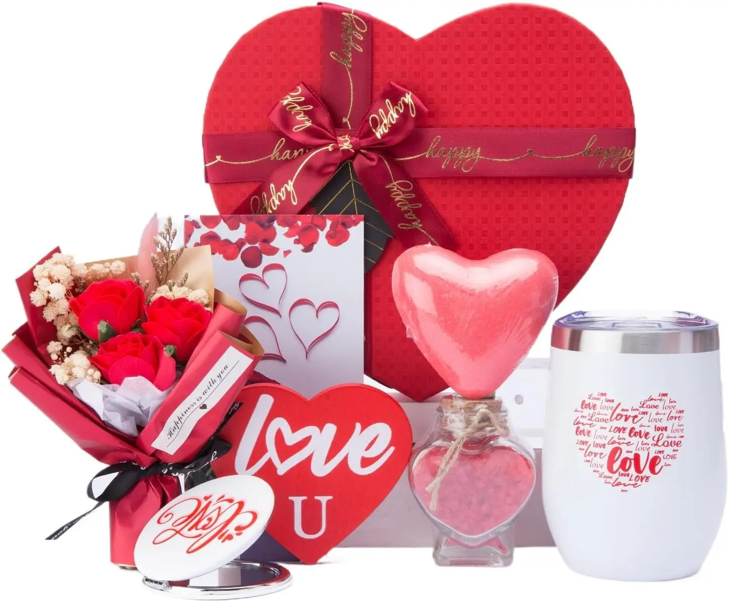 Mom Gifts Birthday Gifts Box for Girlfriend Wife Lover Valentine's Day Gifts for Women Heart-shaped Red Rose Love Gift Basket Love You Present Wedding & Engagement Anniversary Roman