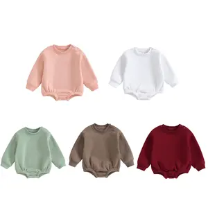 Newborn Warm Sweatshirt Romper Baby Boy Girl Solid Color Crewneck Long Sleeve Fleece Sweater Bodysuit Thick Winter Warm Outfit