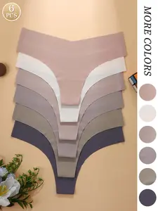 6pcs Solid Low-Waisted Panties, Ribbed Comfortable & Breathable Briefs, Women's Underwear