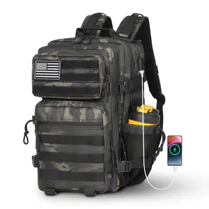 25L Military Tactical Backpack For Men and Women, Molle Army Assault Pack with Water Cup Bag (Black Camo-25L)