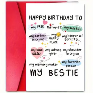 Happy Birthday Card with Envelope, 1 Count Funny Birthday Greeting Card for Bestie, Birthday Gift for Friend, Sister, Family