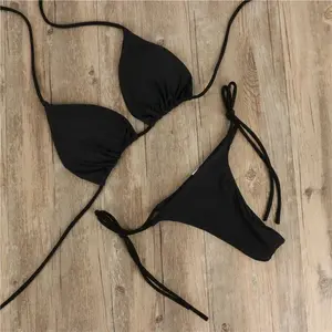 Sexy Women Bikini 2025 New Push-Up Bra Bikini Set Swimsuit For Women Solid Black Red Blue Beachwear Ladies Chest Pad Swimwear