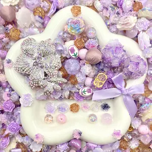 Lilac Lace & Bows  - Soft Resin Nail Art Charms with Beads – Drillable Floral Resin Decorations for Press-On Nails, Jewelry & DIY Crafts