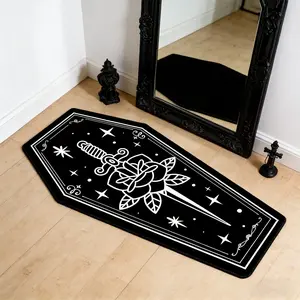 Gothic Coffin Rug, Mystery Sword & Rose Bedside Carpet, Carpet, Holiday Birthday Gift, Dark Gothic Home Decor, Living Room Bedroom