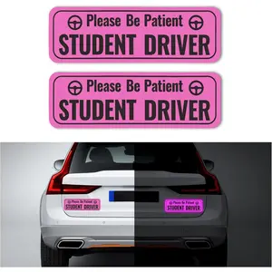 2PCS Student Driver Magnet for Car,Highly Reflective Student Driver Sticker for Car Door/Trunk/Hood/Bumper,Universal Removable Please Be Patient New Driver Magnet for Car (Pink)