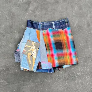 womens denim patchwork skirt