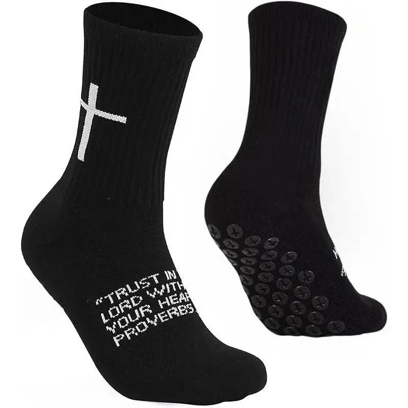 Men's 4-Pack Fall Winter Soccer Socks Non-Slip Silicone Dot Terry Cushioned Crew Socks Moisture Wicking Odor Resistant Breathable Athletic Running Cotton Socks for Running Soccer and Fall Winter Sports
