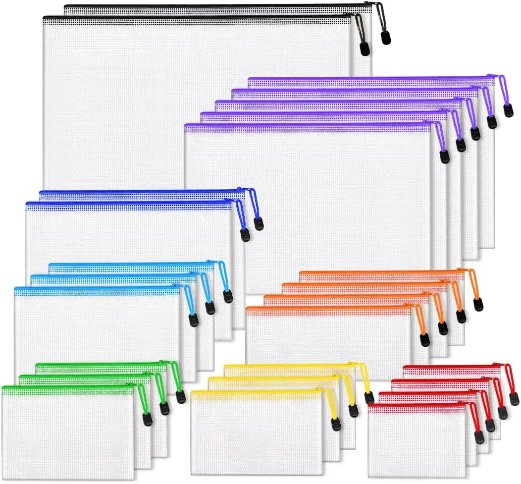 [USA - STOCK] 26pcs Mesh Zipper Pouch Bags, 8 Sizes Plastic Zippered Storage Bags for Organizing, Clear Pouches with Zipper, Waterproof Mesh Pouch for Office Supplies, Home Organize, Travel Storage