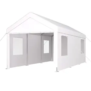 Carport 10' x 20' Portable Garage Heavy Duty Car Port Canopy with 2 Roll-up Doors & 4 Ventilated Windows