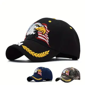 Patriotic Eagle and American Flag Embroidered Baseball Cap - Adjustable Snapback, Black, Navy Blue, and Camouflage Washable Textured Fabric Sun Hat, Sun Protection Hat | Fashion Snap Button | Decorative Embroidery, American Flag Accessories