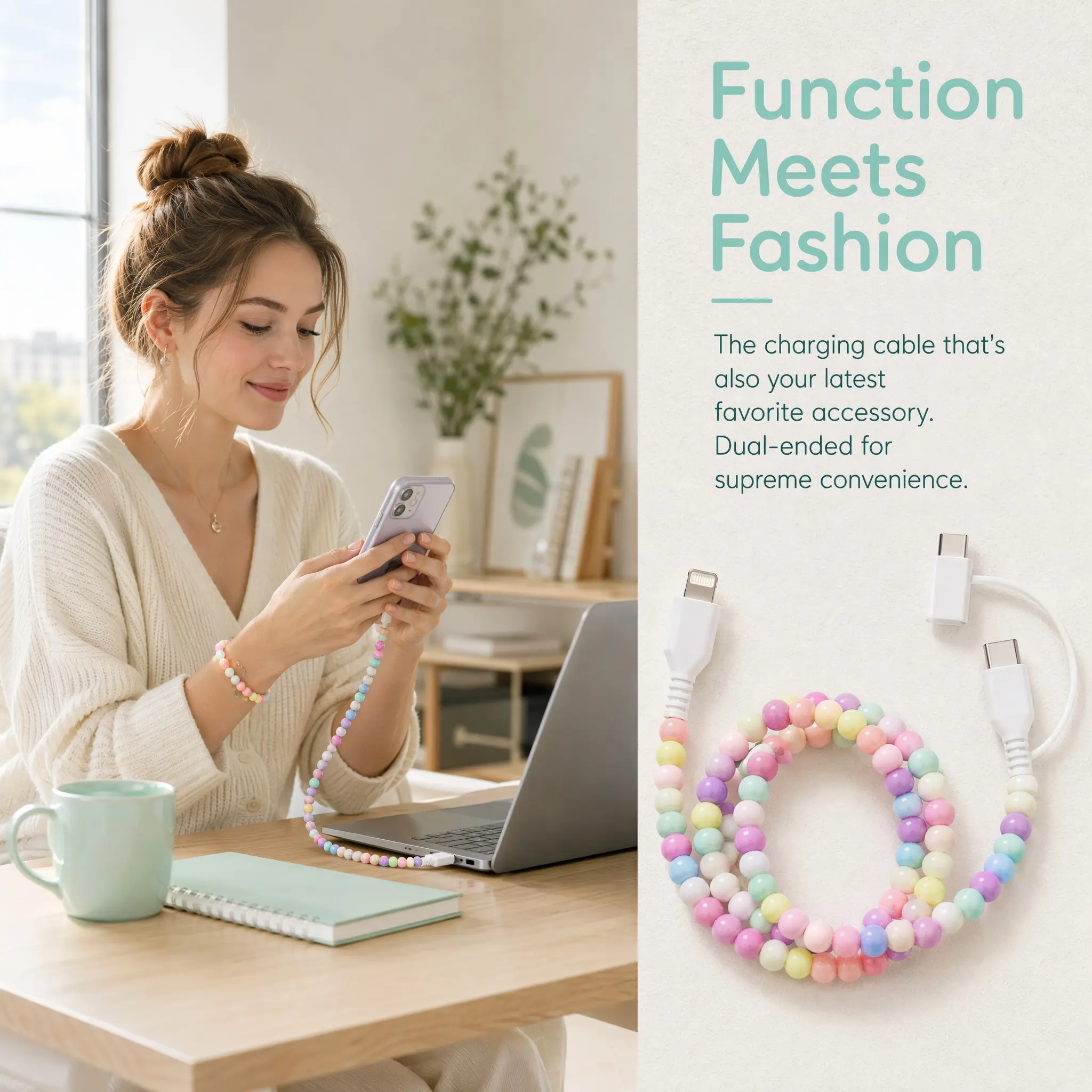 Pearl beaded charging cable stylish shine - Fit for all device USBC & Lightening for iPhone&Samsung Type-C - MM2