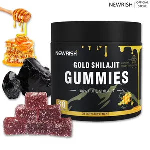 【Newrish】Gold Shilajit Gummies - 100% Natural & Organic - Improves Athletic Performance - With Manuka Honey / Fulvic Acid & 85+ Trace Mineral Complex - 30 Gummies