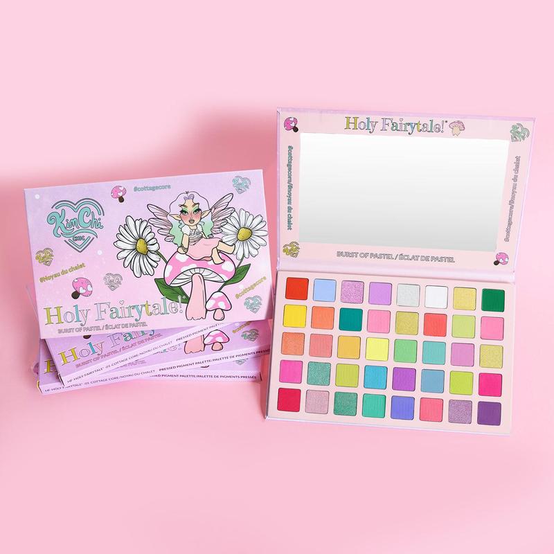 KimChi Chic Beauty Holy Fairy Tale Eyeshadow Palette - 40 Pressed Pigments, Pastel & Rainbow Bright Color Shades, Cosmetic Makeup Glitter Glow