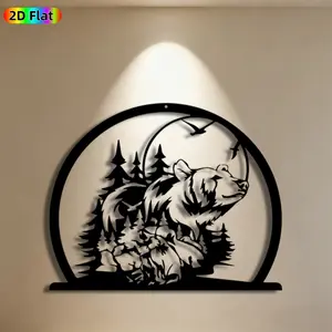 1pc Bear & Pine Tree Metal Wall Art, Majestic Bear Statue Mural, Ideal Gift for Christmas, New Year, Wildlife Decor Enthusiasts, Rust-Resistant Metal Wall Decor Wall Sculptures, Perfect for Outdoor Garden Fence & Living Room Wall Nature Lovers