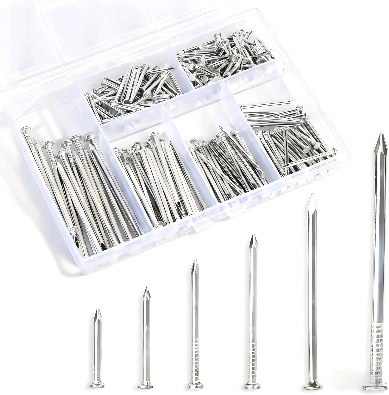 280 Pcs Nail Assortment Kit, 6 Sizes Finishing Nails for Hanging Pictures, Maximum Length 2 Inches  Long and Small Nails for Wall Art