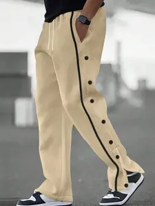 Men's Casual Sports Pants, Athletic Bottoms, Polyester Fabric, Moon Pocket Design, Drawstring Waist, All-Season Wear, Perfect for Weekend Leisure