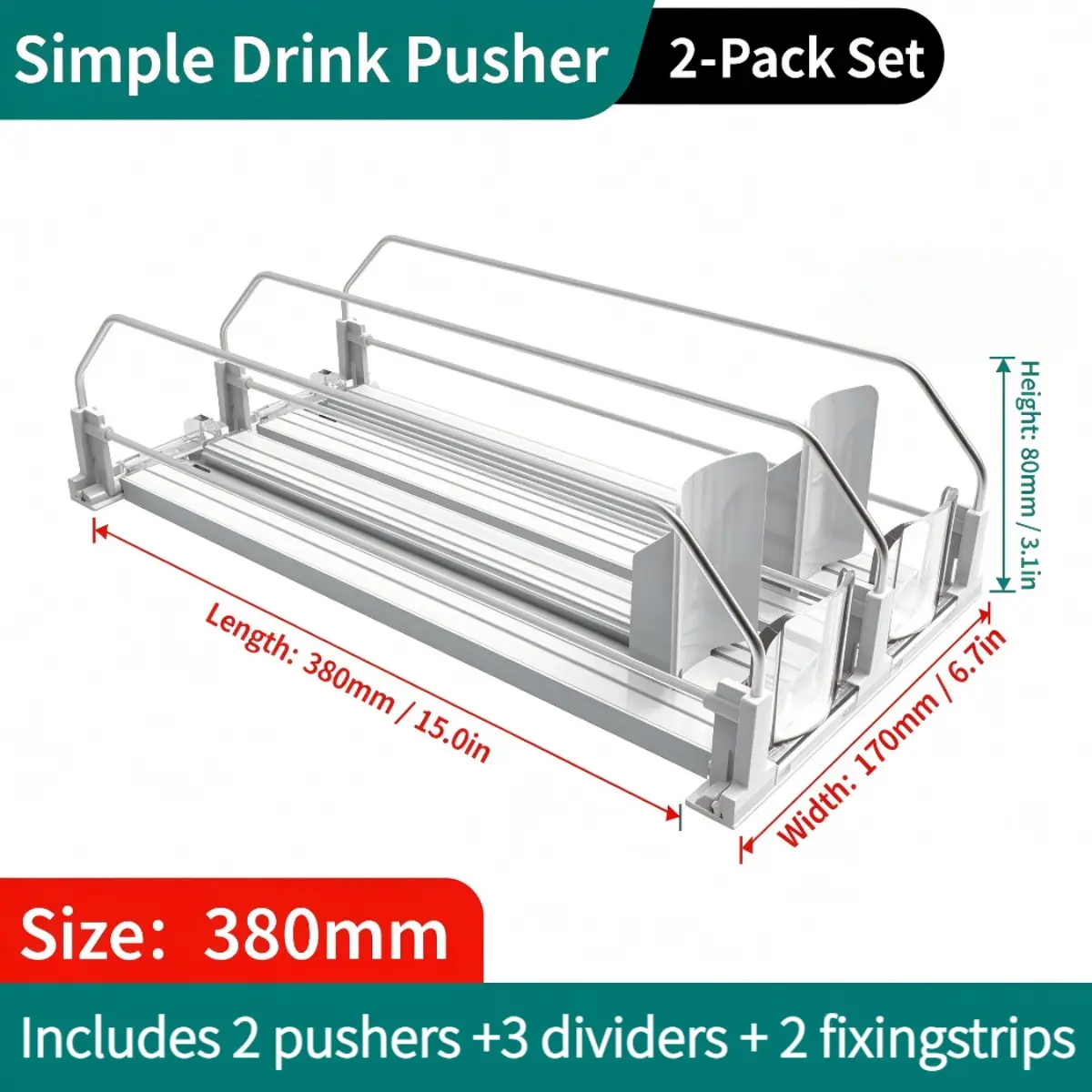 Can Dispenser Organizer Soda Beverage Pusher Spring Loaded Gravity Feed Sliding Adjustable Plastic Rack Fridge Pantry Supermarket Shelf