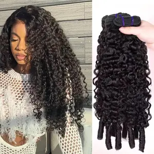 Karlami Burmese Curly Bundles Human Hair 16-28 Inch 12A Unprocessed Virgin Water Wave Bundles Deals Human Hair Extensions 3/4 Loose Deep Wave Bundles with Spriral End 3c4a Quick Weave Body Hair for Women Natural Black