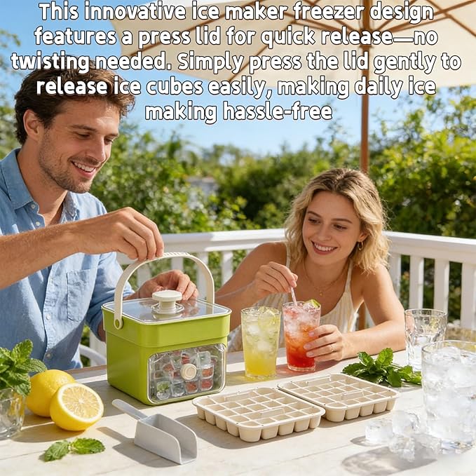 48 Cube Ice Maker with Easy Press Lid, Double-Deck Portable Ice Cube Tray, Ice Cube Mold Maker Container Box for Freezer Includes Lid Bin Tongs, Personal Use in Whiskey, Coffee and Beverages 48 Cube Ice Maker with Easy Press Lid, Double-Deck Portable Ice Cube Tray, Ice Cube Mold Maker Container Box for Freezer Includes Lid Bin Tongs, Personal Use in Whiskey, Coffee and Beverages