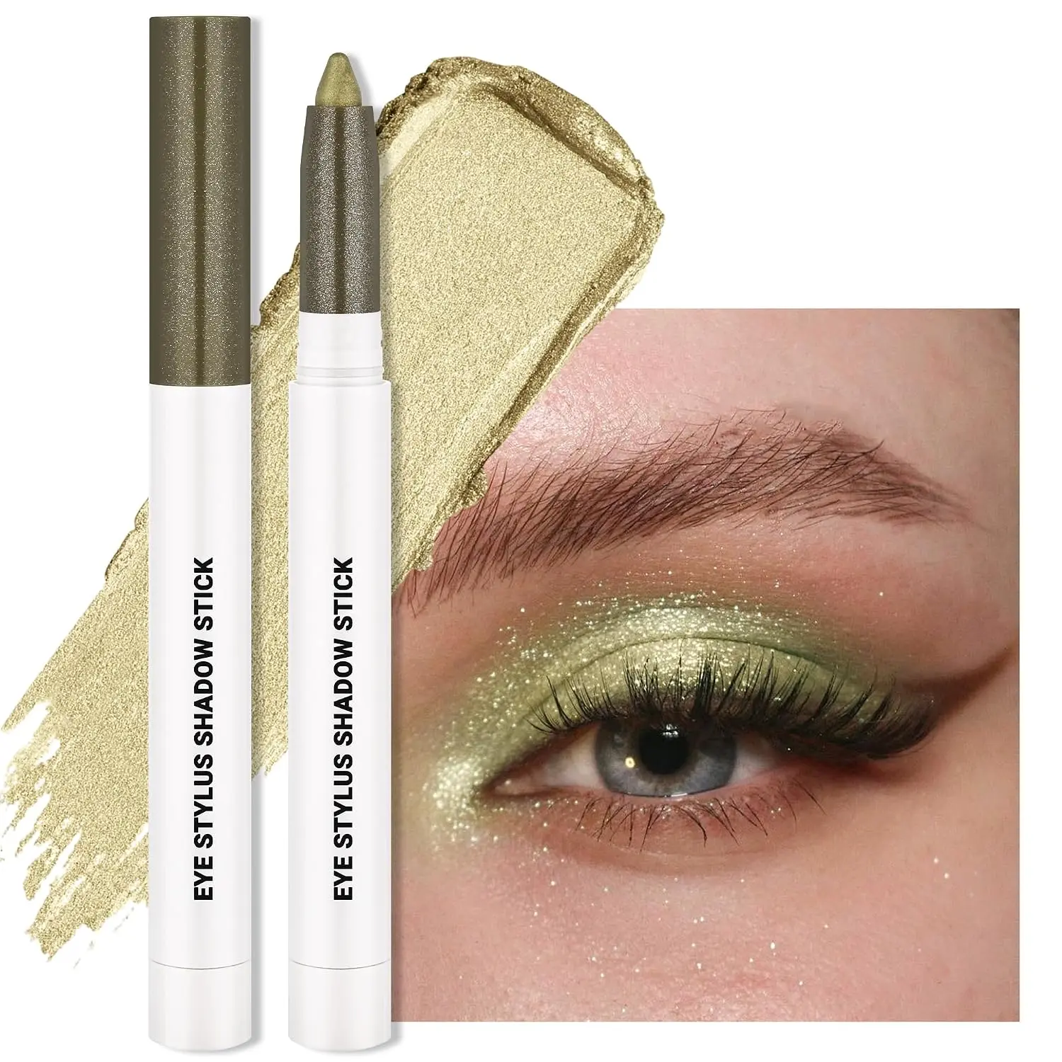 Golden Olive Cream Eyeshadow Stick-LongWear Eye Shadow with a Sharpener, Natural Soft Shimmer Finish-High Pigment Multi-Use Eye Makeup Stick for Eyeshadow & Eyeliner, Easy to Blend, Crease Proof08