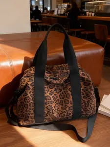 Retro casual versatile leopard print tote bag, Everyday shoulder bag, wide, adjustable shoulder strap design, large capacity single shoulder crossbody bag, can accommodate clothes, suitable for short distance travel