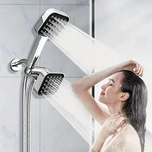 High-Pressure Square Shower Head Set, Includes Handheld and Fixed Shower Heads, Shower Hose, Three-Way Divertor, Bathroom Accessories