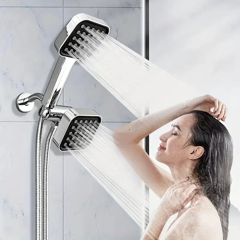 High-Pressure Square Shower Head Set with Handheld, Includes Fixed Shower Heads, Shower Hose, Three-Way Divertor, Bathroom Accessories, Square Showerhead Combo