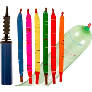 Flying Balloon Rockets 100-Pack with Hand Pump - Reusable Latex in Assorted Colors - Easy-Inflate Pump with Whistling Sound - Party & Outdoor Fun