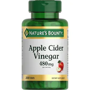 Nature's Bounty Apple Cider Vinegar 480mg Pills, Vegetarian Supplement Plant Based, 200 Tablets