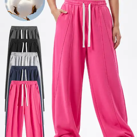 Women's Vertical Stitch Wide Leg Sweatpants | Loose Streetwear Pants