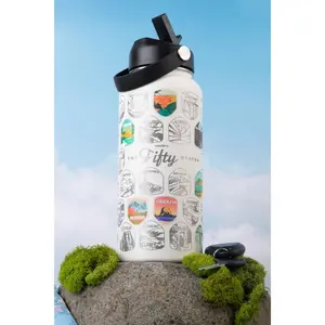 WONDERY Fifty States Bucket List Water Bottle - Your Road Trip Essential Emotional Water Bottle