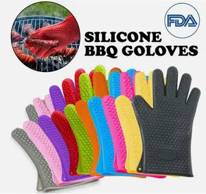 Silicone BBQ Heat Resistant Gloves Oven Grill Pot Holder Kitchen Cooking Mitts Bakeware Dish Set