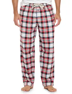 Ashford & Brooks Mens Super Soft Flannel Plaid Pajama Sleep Pants - White Stewart Plaid - Medium