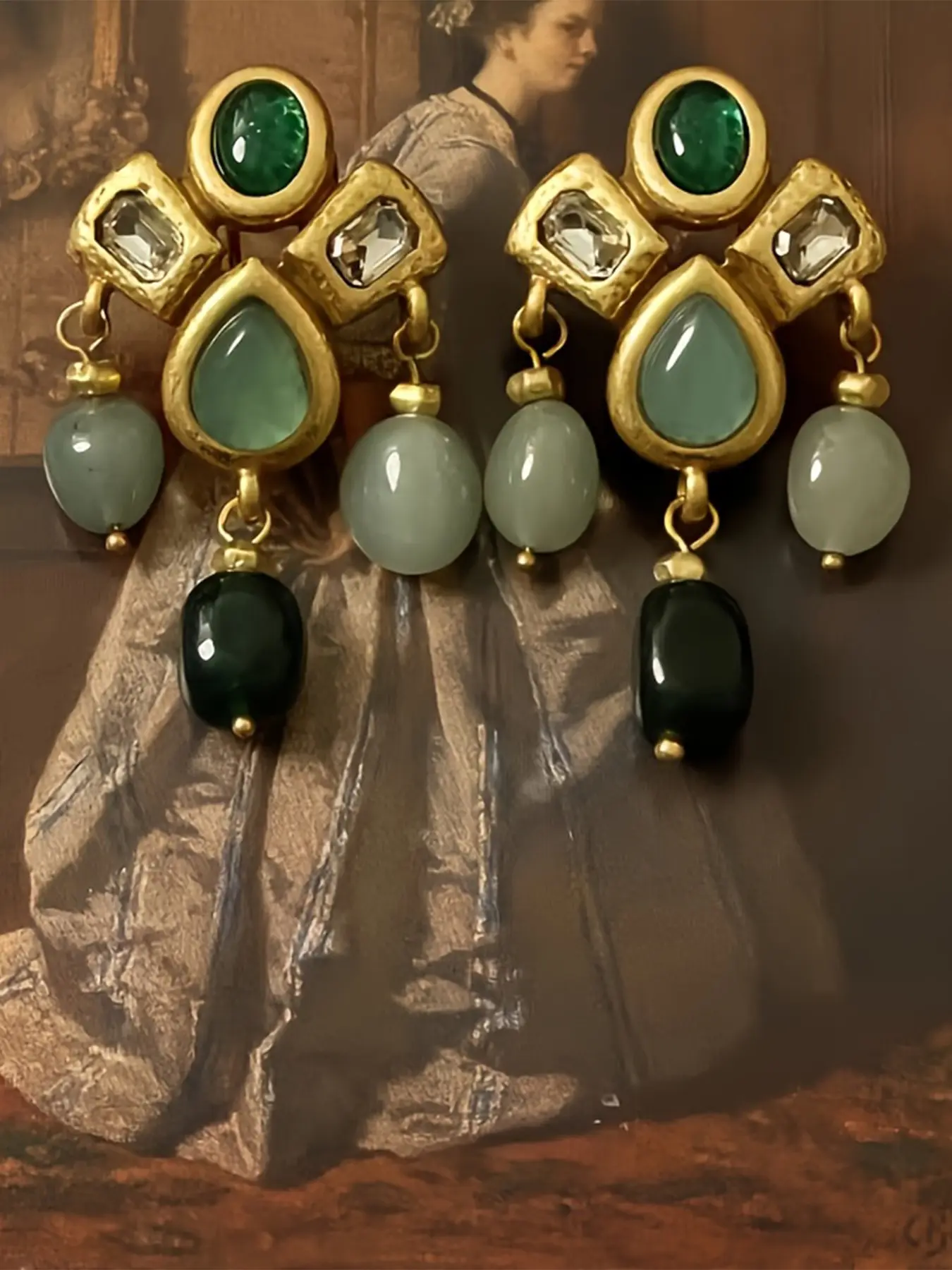 Vintage Style Artificial Crystal Geometric Beaded Waterdrop Teardrop Earrings, Random Color, Alloy Material, Perfect for Daily Wear and Gifts, Versatile Earrings, Unique Design Earrings, Earrings Jewelry