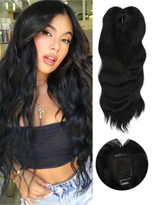 Body Wave Hair Toppers For Women 18 Inch Natural Looking Hairpiece, Wavy Hairpieces, Wavy Synthetic Hairpiece With Wispy Bangs, Black, Ombre Borwn, Wiglet For Full Coverage, Quick Styling For Party, Daily