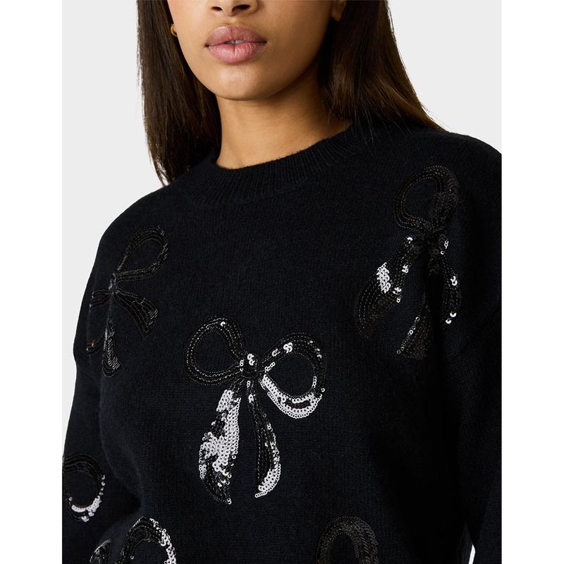 Betsey Johnson SEQUIN BOW SWEATER BLACK
