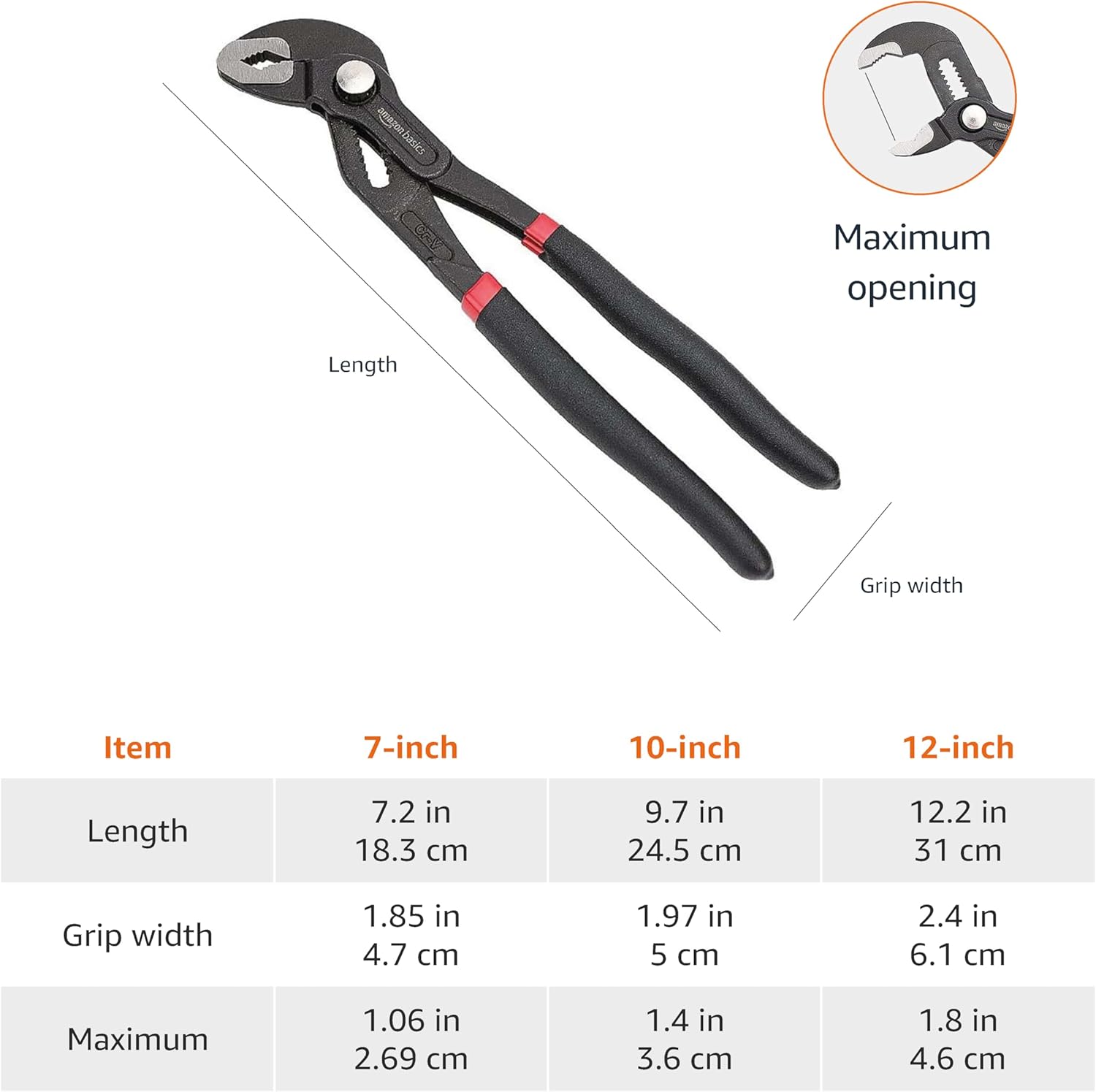 Basics 3-Piece Quick Release Groove Joint Pliers Set, Drop Forged Chrome Vanadium Steel, Includes 7-inch,10-inch, and 12-inch, Black
