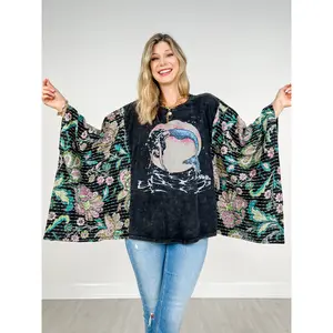 Mermaid Print Kantha Poncho Top